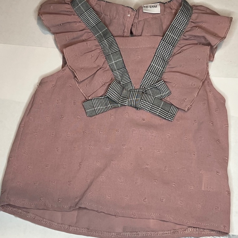 Toddler Girls Dusty Rose Swiss Dot Ruffle Blouse Plaid Bow 18-24M 132211186